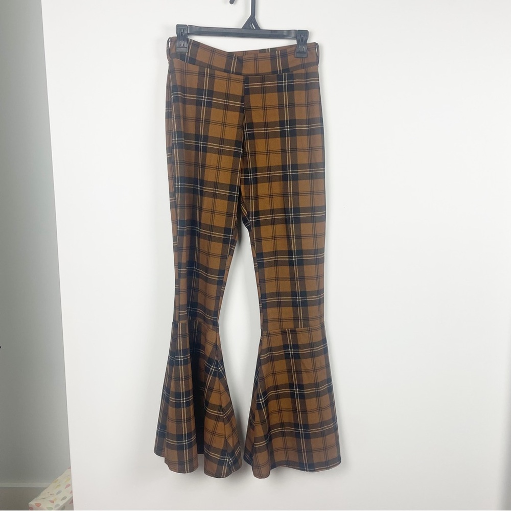 Vamp Plaid Pull On Flare Pants Size M